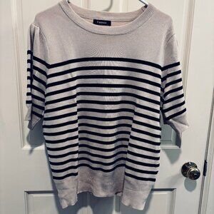 Tan/Black Stripe Short Sleeve Summer Sweater -  Size L